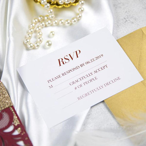 fall burgundy laser cut wedding invitations with gold glittery belly band CWIL49